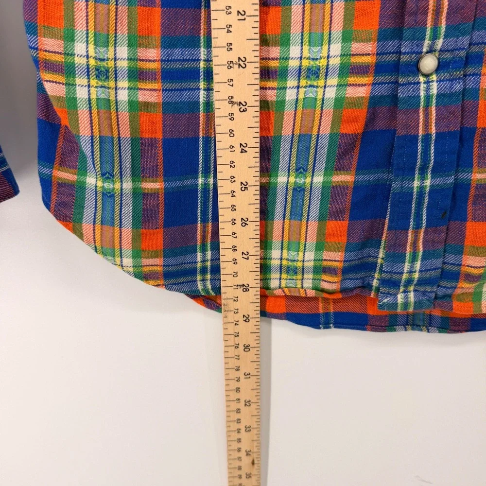 Polo Ralph Lauren Western Shirt Mens‎ Small Blue Orange Plaid Pearl Snap Cotton